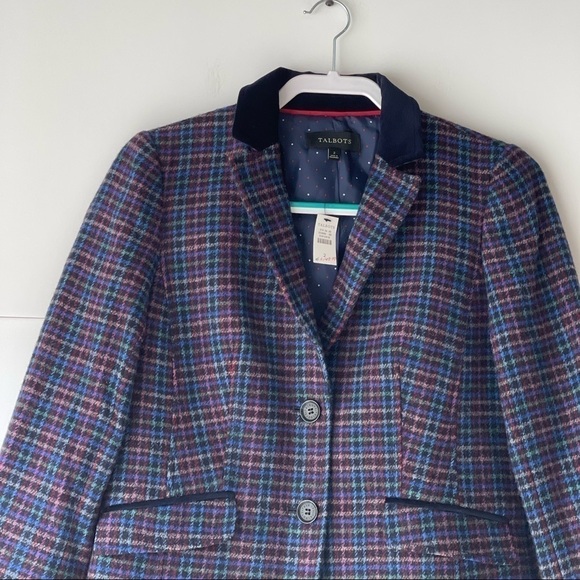 NWT! $150 Talbots Blue Plaid Blazer Jacket Coat Wool Blend, Sz 2 - Picture 6 of 13